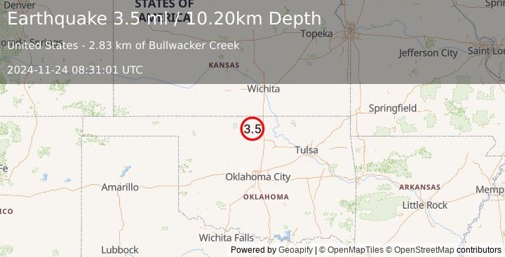 Earthquake OKLAHOMA (3.5 ml) (2024-11-24 08:31:01 UTC)