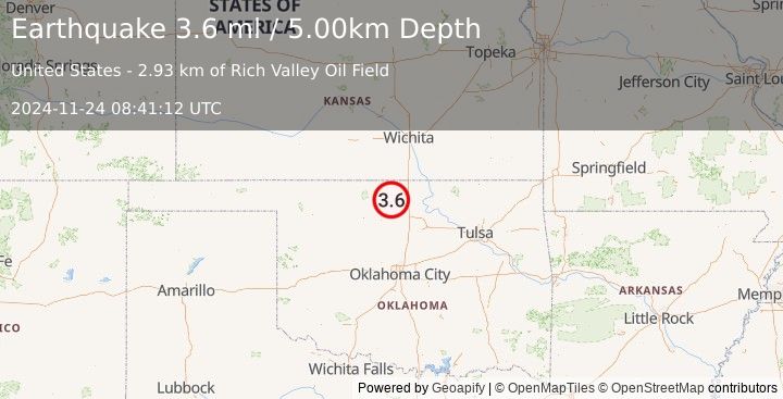 Earthquake OKLAHOMA (3.6 ml) (2024-11-24 08:41:12 UTC)