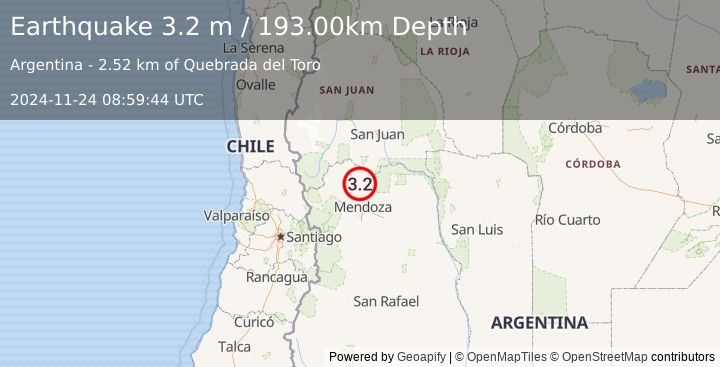 Earthquake MENDOZA, ARGENTINA (3.2 m) (2024-11-24 08:59:44 UTC)