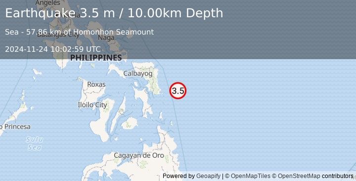 Earthquake PHILIPPINE ISLANDS REGION (3.5 m) (2024-11-24 10:02:59 UTC)