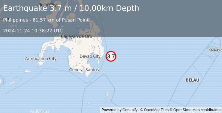 Earthquake PHILIPPINE ISLANDS REGION (3.7 m) (2024-11-24 10:38:22 UTC)