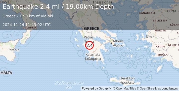 Earthquake SOUTHERN GREECE (2.4 ml) (2024-11-24 11:43:02 UTC)