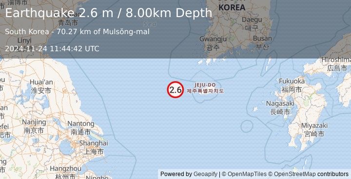 Earthquake YELLOW SEA (2.6 m) (2024-11-24 11:44:42 UTC)