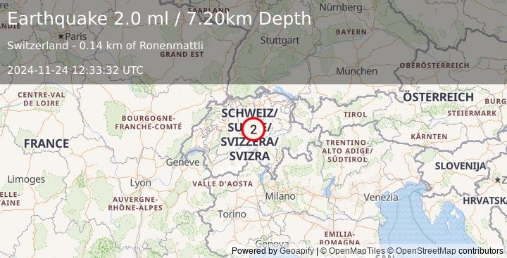 Earthquake SWITZERLAND (2.0 ml) (2024-11-24 12:33:32 UTC)