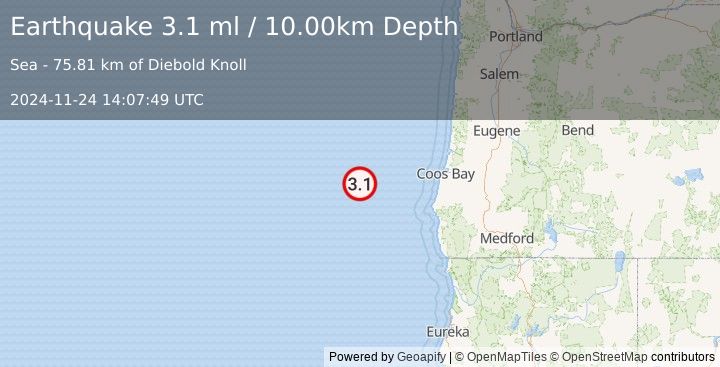 Earthquake OFF COAST OF OREGON (3.1 ml) (2024-11-24 14:07:49 UTC)