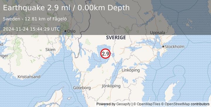 Earthquake SWEDEN (2.9 ml) (2024-11-24 15:44:29 UTC)