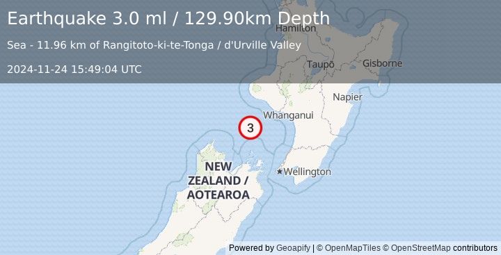 Earthquake COOK STRAIT, NEW ZEALAND (3.0 ml) (2024-11-24 15:49:04 UTC)