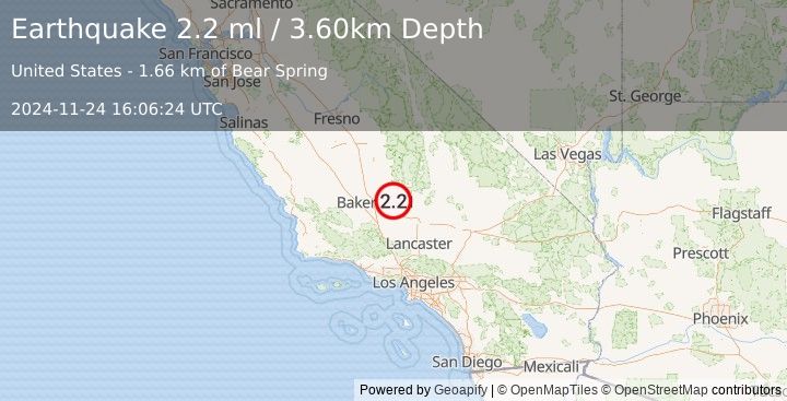 Earthquake CENTRAL CALIFORNIA (2.2 ml) (2024-11-24 16:06:24 UTC)