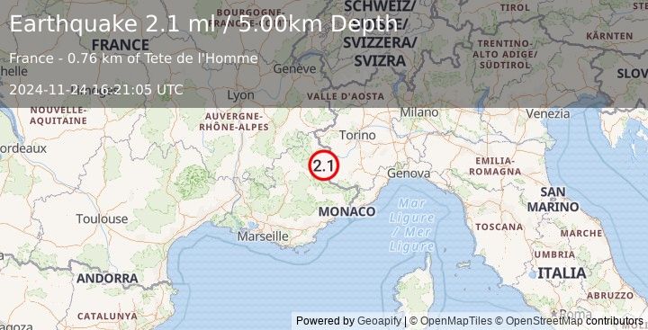 Earthquake FRANCE (2.1 ml) (2024-11-24 16:21:05 UTC)