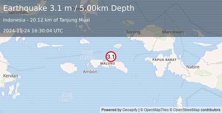 Earthquake SERAM, INDONESIA (3.1 m) (2024-11-24 16:30:04 UTC)