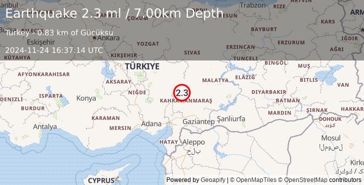 Earthquake CENTRAL TURKEY (2.3 ml) (2024-11-24 16:37:14 UTC)