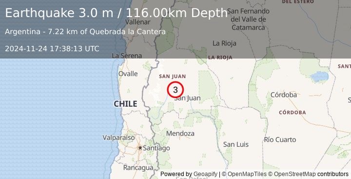 Earthquake SAN JUAN, ARGENTINA (3.0 m) (2024-11-24 17:38:13 UTC)