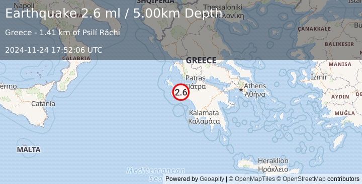 Earthquake SOUTHERN GREECE (2.6 ml) (2024-11-24 17:52:06 UTC)