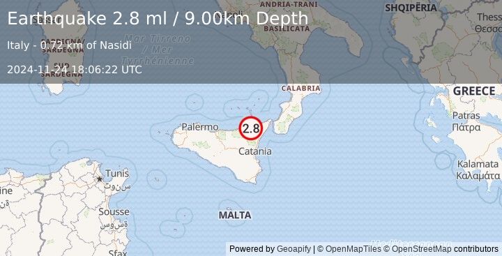 Earthquake SICILY, ITALY (2.8 ml) (2024-11-24 18:06:22 UTC)