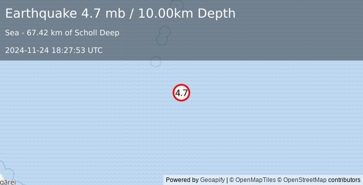 Earthquake SOUTH OF KERMADEC ISLANDS (4.7 mb) (2024-11-24 18:27:53 UTC)