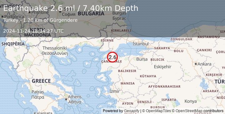 Earthquake WESTERN TURKEY (2.6 ml) (2024-11-24 18:34:27 UTC)