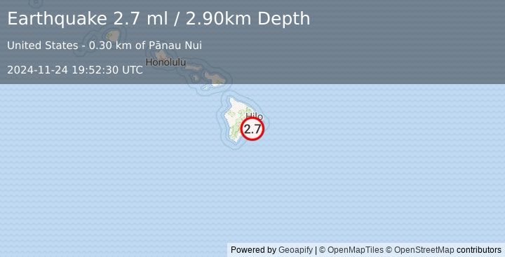 Earthquake ISLAND OF HAWAII, HAWAII (2.7 ml) (2024-11-24 19:52:30 UTC)