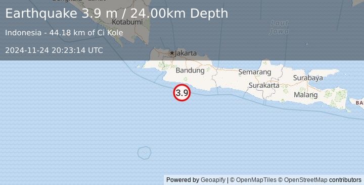 Earthquake JAVA, INDONESIA (3.9 m) (2024-11-24 20:23:14 UTC)