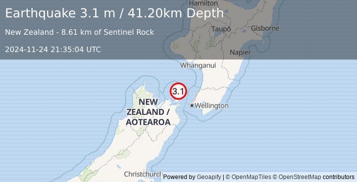 Earthquake COOK STRAIT, NEW ZEALAND (3.1 m) (2024-11-24 21:35:04 UTC)