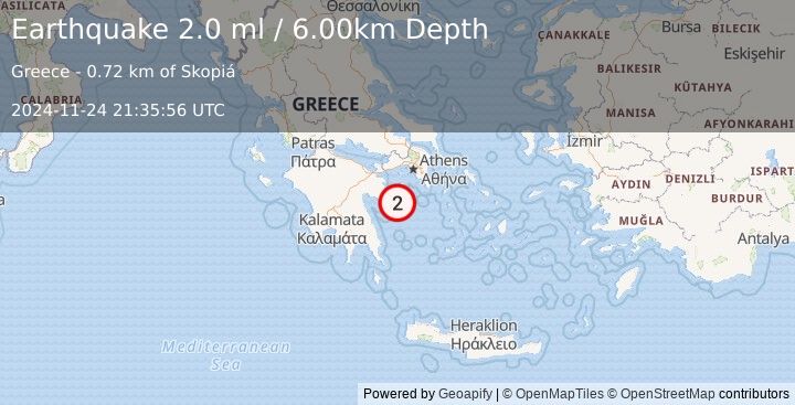 Earthquake SOUTHERN GREECE (2.0 ml) (2024-11-24 21:35:56 UTC)