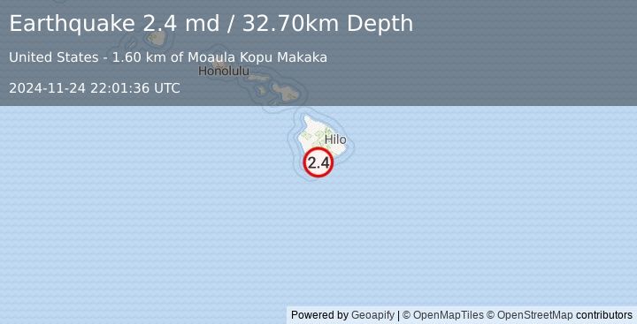 Earthquake ISLAND OF HAWAII, HAWAII (2.4 md) (2024-11-24 22:01:36 UTC)