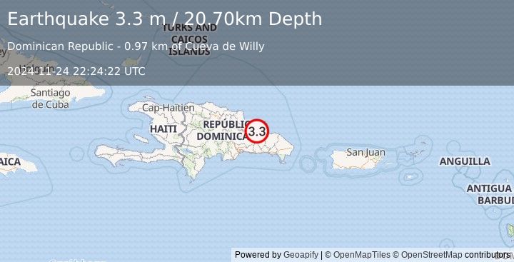 Earthquake DOMINICAN REPUBLIC (3.3 m) (2024-11-24 22:24:22 UTC)