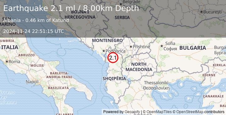 Earthquake ALBANIA (2.1 ml) (2024-11-24 22:51:15 UTC)