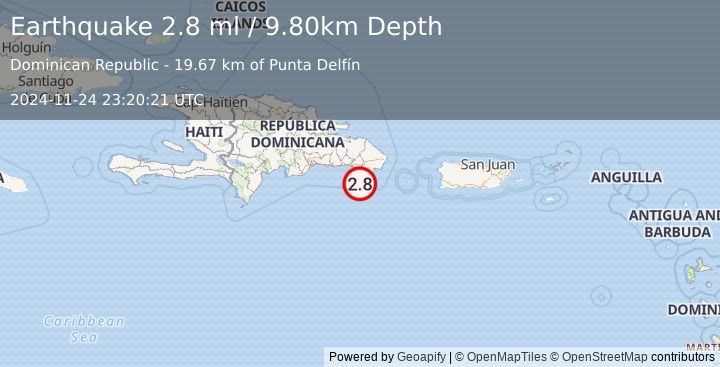 Earthquake DOMINICAN REPUBLIC REGION (2.8 ml) (2024-11-24 23:20:21 UTC)