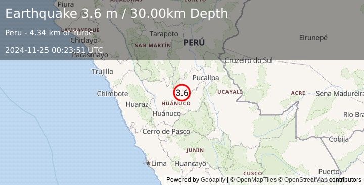 Earthquake CENTRAL PERU (3.6 m) (2024-11-25 00:23:51 UTC)