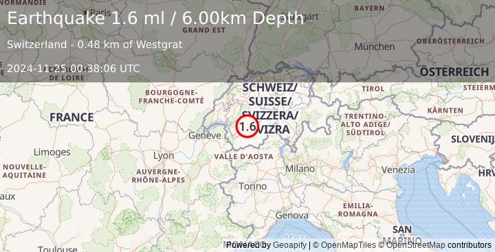 Earthquake SWITZERLAND (1.6 ml) (2024-11-25 00:38:06 UTC)