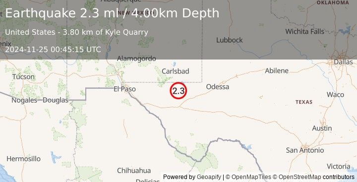 Earthquake WESTERN TEXAS (2.3 ml) (2024-11-25 00:45:15 UTC)