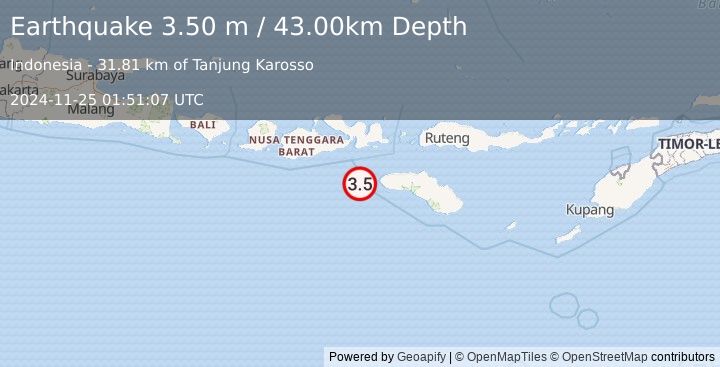 Earthquake SUMBAWA REGION, INDONESIA (3.5 m) (2024-11-25 01:51:07 UTC)