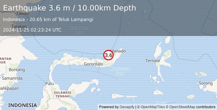 Earthquake MINAHASA, SULAWESI, INDONESIA (3.6 m) (2024-11-25 02:23:24 UTC)