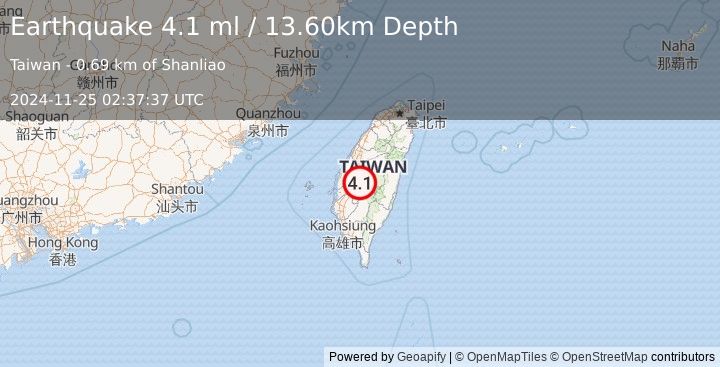 Earthquake TAIWAN (4.1 ml) (2024-11-25 02:37:37 UTC)