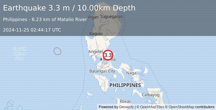 Earthquake LUZON, PHILIPPINES (3.3 m) (2024-11-25 02:44:17 UTC)