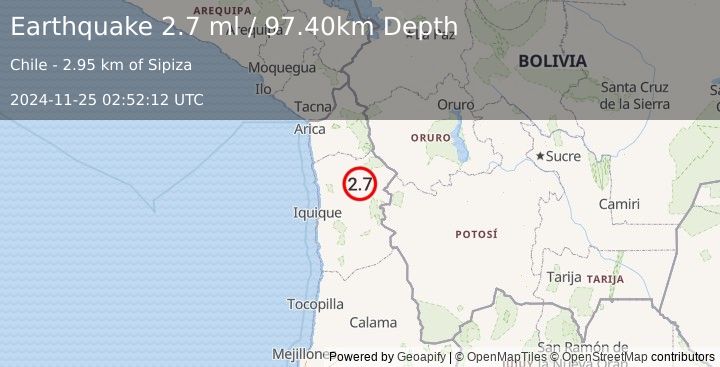 Earthquake TARAPACA, CHILE (2.7 ml) (2024-11-25 02:52:12 UTC)