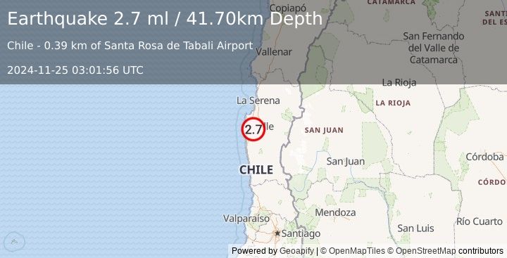 Earthquake COQUIMBO, CHILE (2.7 ml) (2024-11-25 03:01:56 UTC)