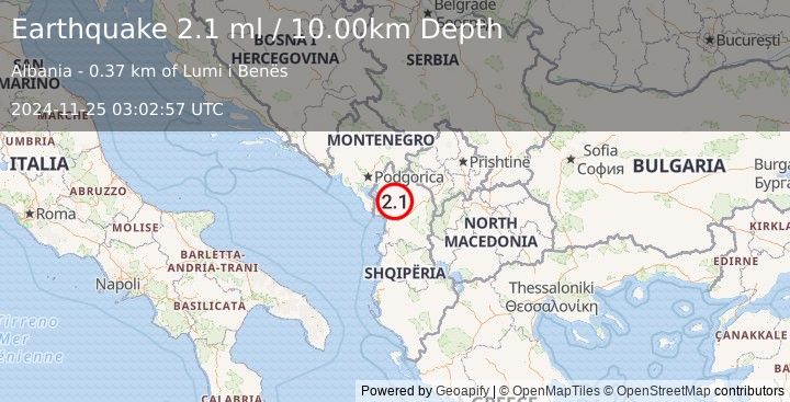 Earthquake ALBANIA (2.1 ml) (2024-11-25 03:02:57 UTC)