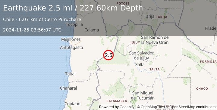 Earthquake ANTOFAGASTA, CHILE (2.5 ml) (2024-11-25 03:56:07 UTC)