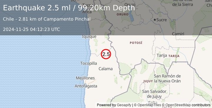 Earthquake ANTOFAGASTA, CHILE (2.5 ml) (2024-11-25 04:12:23 UTC)