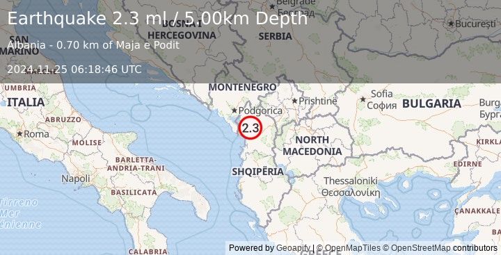 Earthquake ALBANIA (2.3 ml) (2024-11-25 06:18:46 UTC)