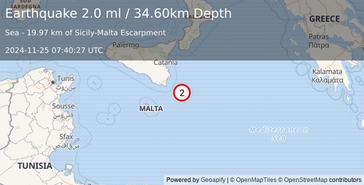 Earthquake SICILY, ITALY (2.0 ml) (2024-11-25 07:40:27 UTC)