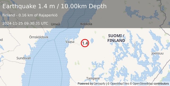 Earthquake FINLAND (1.4 m) (2024-11-25 09:30:31 UTC)