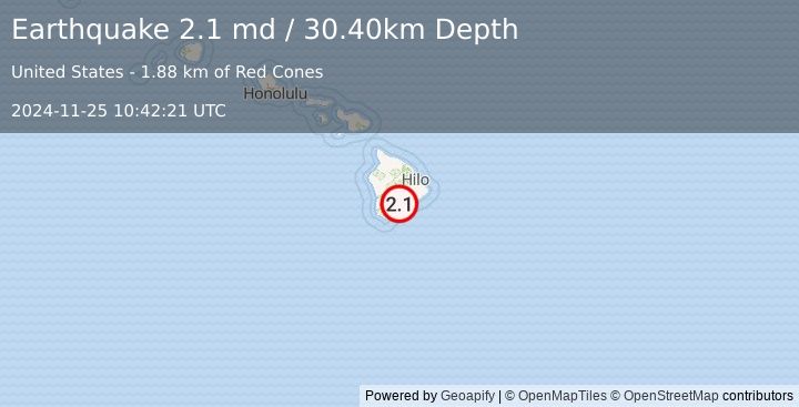 Earthquake ISLAND OF HAWAII, HAWAII (2.1 md) (2024-11-25 10:42:21 UTC)