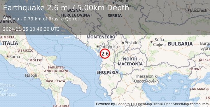 Earthquake ALBANIA (2.6 ml) (2024-11-25 10:46:30 UTC)