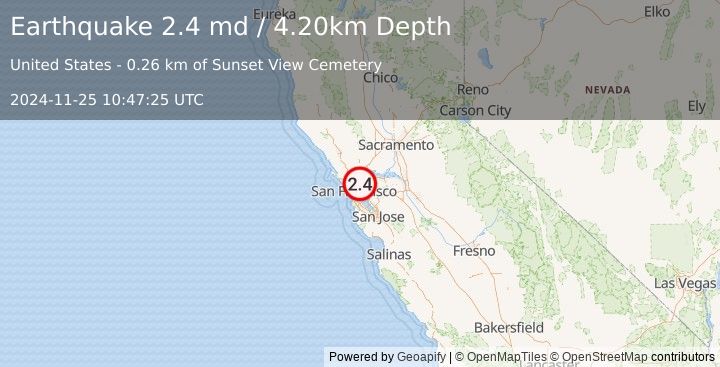 Earthquake SAN FRANCISCO BAY AREA, CALIF. (2.4 md) (2024-11-25 10:47:25 UTC)