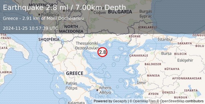 Earthquake AEGEAN SEA (2.8 ml) (2024-11-25 10:57:39 UTC)