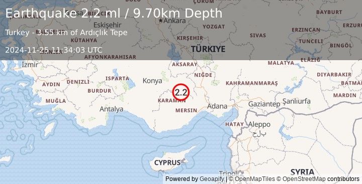 Earthquake CENTRAL TURKEY (2.2 ml) (2024-11-25 11:34:03 UTC)