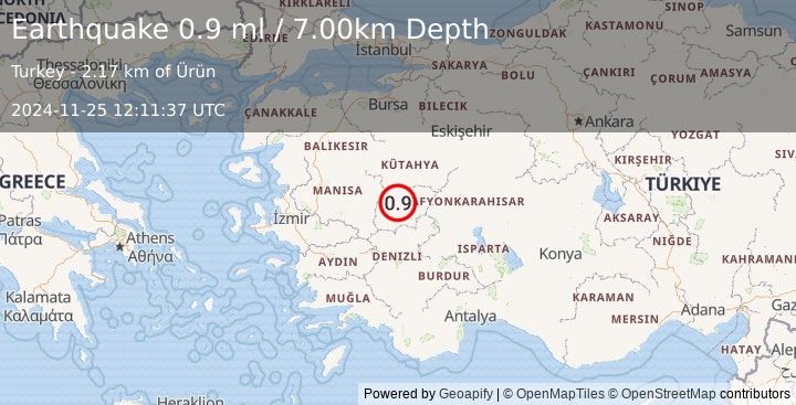 Earthquake WESTERN TURKEY (0.9 ml) (2024-11-25 12:11:37 UTC)