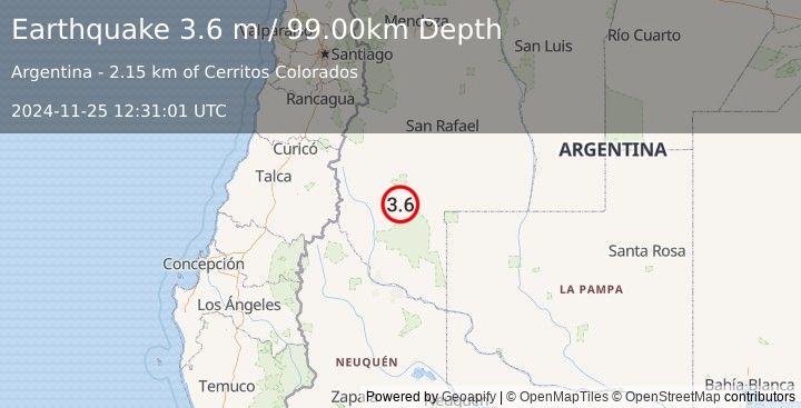 Earthquake MENDOZA, ARGENTINA (3.6 m) (2024-11-25 12:31:01 UTC)